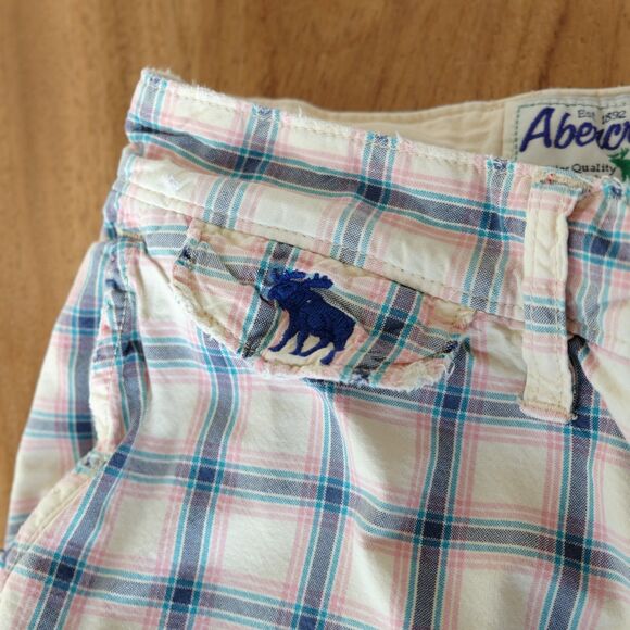 Vintage Abercrombie & Fitch Men's Bermuda Shorts Cream Pink Blue Sz 30 - Picture 10 of 16